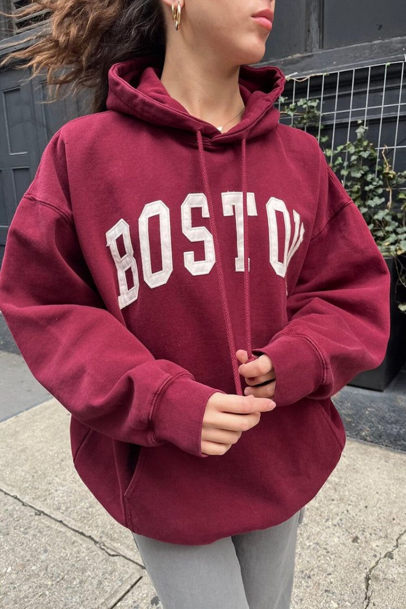 Sweat a Capuche Brandy Melville Christy Boston Bordeaux | LQP-64160336